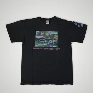 Vintage Cascade Run Off Shirt Mens Medium Black Nike Running Event Graphic 80s - Picture 1 of 5