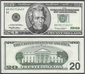 1999 US $20 Twenty Dollar Bill 'Monochrome' Note (NYC Federal Reserve)- UNC - Picture 1 of 8