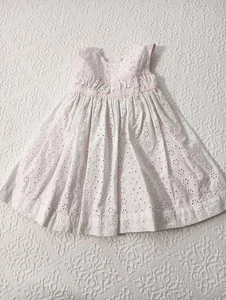 Polly Flinders Girls Sz 24 Months White Eyelet Cotton Dress Over Pink Lining - Picture 1 of 15