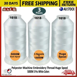 Polyester Machine Embroidery Thread Huge Spool 5000M 3 Pcs White Colors Ship AU - Picture 1 of 6