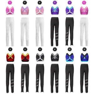 Kids Girls Sports Set 3Pcs Gymnastics Dance Outfits Vest Leggings and Hair Band - Picture 1 of 30