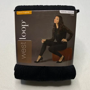 West Loop Womens Leggings sz M L 8 10 12 Black Textured Fleece Lined NEW - Picture 1 of 20
