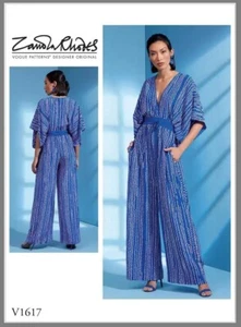 Mono de pierna ancha mangas kimono patrón de diseño de moda fuera de stock V1617 talla XS-M/L-XL - Imagen 1 de 7