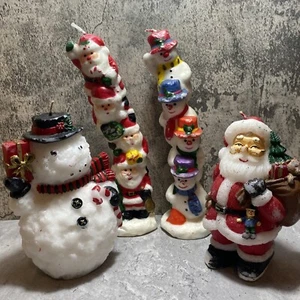 VINTAGE Christmas Candles x4 Santa Claus & Snowmen Father Christmas Novelty - Picture 1 of 14