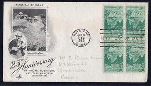 USA 1952 FIRST DAY COVER 25th ANNIV OF MT RUSHMORE ART IN BLOCK OF 4 + CAHCET - Picture 1 of 1