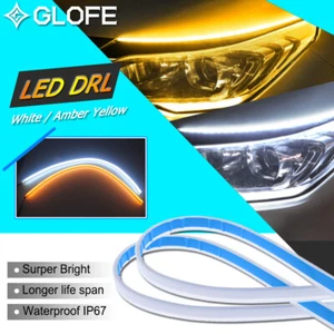 2X 60CM LED DRL White Amber Dynamic Flexible Turn Signal Strip HeadLight Lamps - Picture 1 of 12