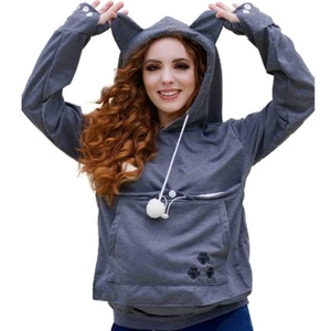 Pet Holder Hoodie Cat Dog Pouch Carrier Pullover Dark Grey Sweatshirt Size M - Picture 1 of 6