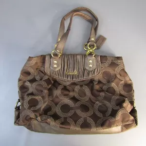Cartera Coach Ashley H1282 10" x 15" Bolso de Mano de Hombro Logo Lunares Marrón Oscuro - Imagen 1 de 9