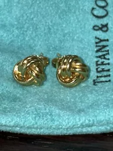 TIFFANY & CO. 18K Yellow GOLD Twist LOVE KNOT Stud EARRINGS 5.4 Grams w Pouch - Picture 1 of 16