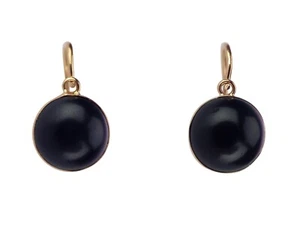 Jugendstil 585 Gold Onyx Kugeln Mädchen Ohrringe! - Picture 1 of 5