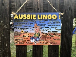 AUSSIE LINGO Wooden plaque Sign 20x28.5cm Bar,GARAGE,Shed, Home - Picture 1 of 2