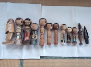 KOKESHI Creative Jpanese Vintage Wooden Doll set of 12 Lot Japan 18cm -30cm - Picture 1 of 7