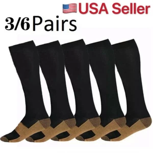 NEW 3/6X Copper Compression Socks 20-30mmHg Graduated Support Mens Womens S-XXL - Picture 1 of 12