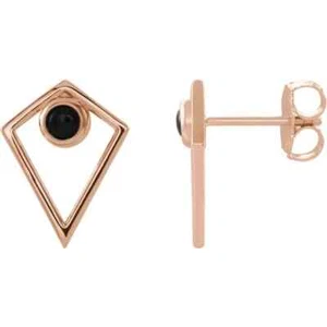 Pendientes de pirámide de ónix cabujón natural en oro rosa de 14 K - Imagen 1 de 3