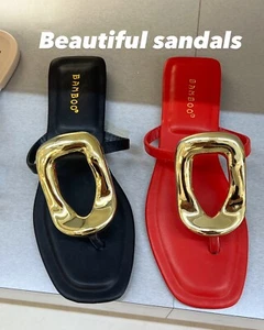 Women flat Fashion sandals With Gold Embellishment Open Toe - Picture 1 of 4