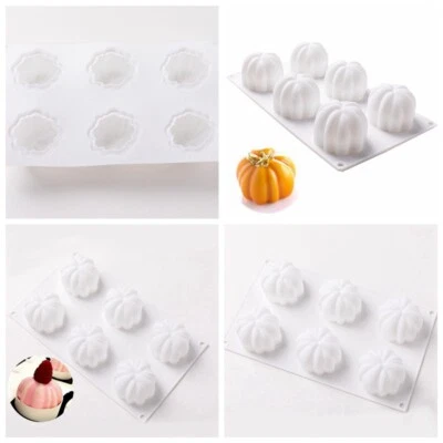 6 Cavity Pumpkin Shape Silicone Bake Cake Soap Mould Ice Cube Halloween - Image 1 of 4