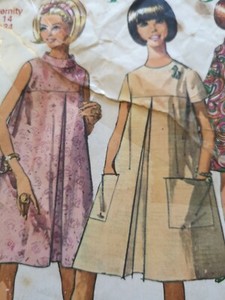 VINTAGE 1960 SIMPLICITY 7393 roll neck yoke pleat maternity dress SEWING PATTERN