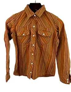 Patagonia Pearl Snap Shirt Women XS Cotton Orange Brown Striped Western Rhythm - Picture 1 of 5