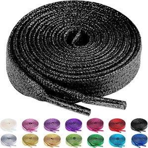 2 Pairs Flat Glitter Shiny Metallic Shoe Laces, Colorful Sequin Shoelaces - Picture 1 of 12