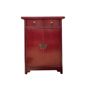Chinese Distressed Brick Red Tall Slim Side End Table Nightstand cs7617 - Picture 1 of 5