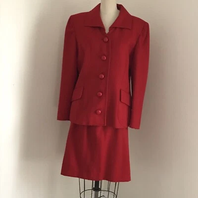 Valentino Boutique Red Skirt Suit Italy Ribbed Fabric Flat Front 8 - Image 1 of 4