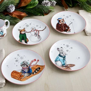 West Elm Rachel Kozlowski Dapper Animal Christmas Holiday 8.5" Plate - Picture 1 of 14