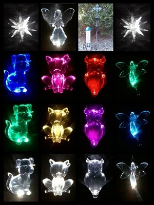 SOLAR STAKE GARDEN LIGHT DOG BIRD CAT FAIRY OWL CROSS GNOME ANGEL OR STAR BURST - Image 1 of 4