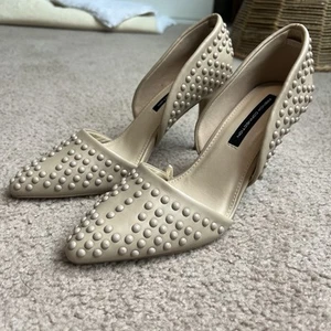 French Connection Beige Heels Forever Studded Women's Sz 7.5 Leather - Bild 1 von 8