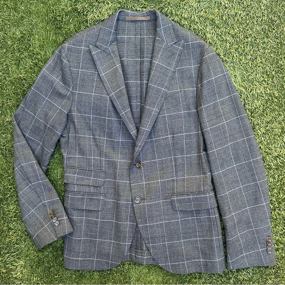 Eleventy Soft Jacket Peak Label Single Breasted Wool Blend Plaid Sports Coat 48 - Image 1 of 4