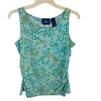 Camiseta sin mangas JH Collectibles para mujer mediana azul floral fruncido lateral Foto 1 de 4