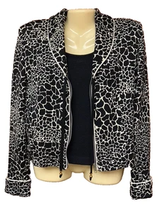 ST. JOHN COLLECTION 10 SCHWARZ & WEISS STRICK REISSVERSCHLUSS VORNE CARDIGAN PULLOVER JACKE - Bild 1 von 10