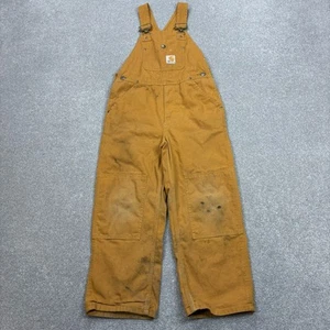 Carhartt Dungarees Kids Size 7 Tan 26x20 Overalls Double Knee Duck Bib Youth - Picture 1 of 12