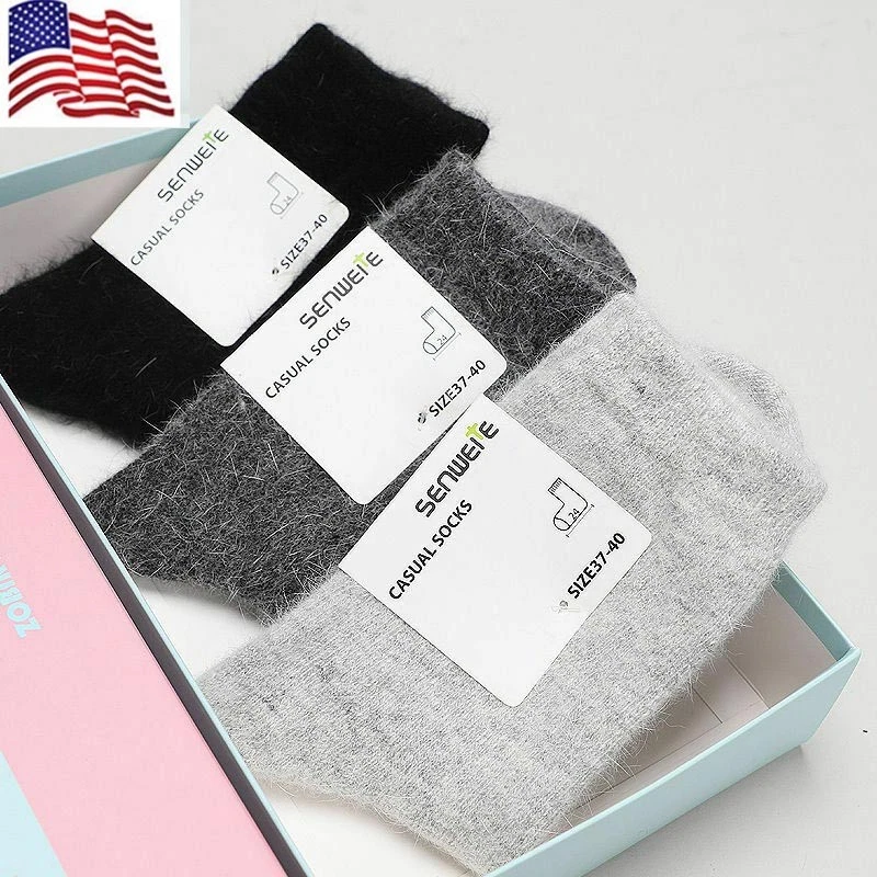 3 Pairs Mongolia100% Pure Cashmere Wool Thick Warmer Mid Calf Women Winter Socks - Image 1 of 4