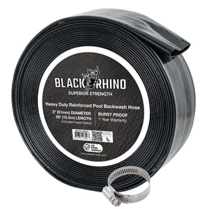 U.S. Pool Supply Black Rhino 2" x 50' Pool Backwash Hose with Hose Clamp - Picture 1 of 5