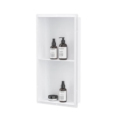 Nicho de ducha blanco de 2 niveles 24X12 pulgadas, nicho de pared de baño sin borde empotrado Sta... Foto 1 de 4