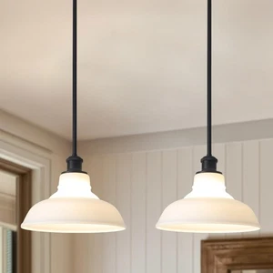 Milk Glass Pendant Lights Kitchen Island 2 Pack Dome Schoolhouse Pendant Ligh... - Picture 1 of 6