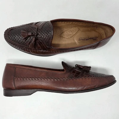 MOCASINES SANTONI ITALIA MARRÓN TEJIDO ACENTO COCODRILO BORLA SIN USAR, EN CAJA, PUNTERA PARA HOMBRE TALLA 11,5 D Foto 1 de 4