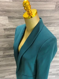 H&M Ruched Open Front Lined Green Work Office Blazer Jacket Women's Size 4 - Picture 1 of 13
