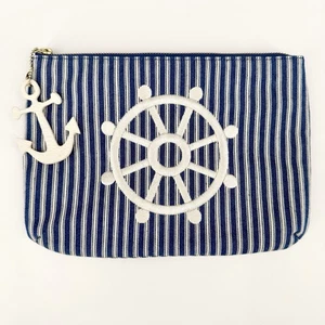 Talbots bestickt gestreift Kosmetik Make-up Handtasche Beuteltasche Tasche Maritim Anker - Bild 1 von 8