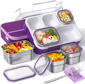 Lunch Boxes Stainless Steel Bento with Insulated Bag & Fork Leakproof Metal - Picture 1 of 3