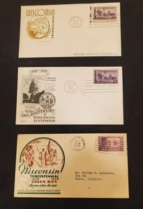 FDC PRIMER DÍA COVERS WISCONSIN (2) 1948 (1) COLECCIÓN 1934 (Archivo #5) - Imagen 1 de 8