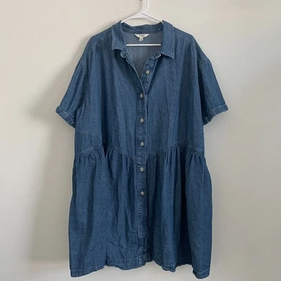 Terra Sky Denim Dress Women 3X Blue Shirt Button Collared Mini Academia Preppy - Image 1 of 4