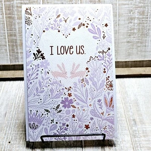 Amerikanische Grüße Osterkarte lila Blumen gold Hasen I Love Us - Bild 1 von 9