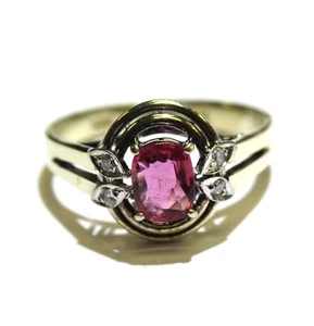 14k yellow gold .03ct SI1 H diamond natural ruby band ring 3g ladies 5.5 - Imagen 1 de 8