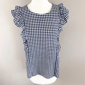 Joy Joy Gingham Ruffle Top Blue White Medium - Picture 1 of 4