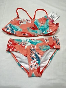 Kanu Surf Girls' Alania Flounce Bikini Beach Sport, Coral Size 12 2 Piece Swimsu - Picture 1 of 5