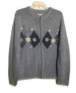 Croft And Barrow Size Large Sweater Cardigan Winter Snowflakes Full Zip Front - Picture 1 of 10