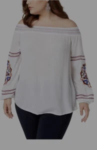 INWT $99.50 I. N.C. Plus Size Off-The-Shoulder Embroidered Decoration Top Sz 1X - Picture 1 of 12
