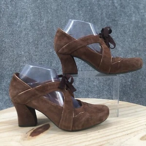 Earthies Shoes Womens 8.5 B Sarenza Too Pump Brown Lace Up Casual Block Heels - Picture 1 of 14