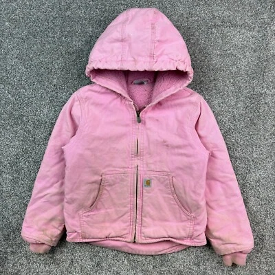 Chaqueta de Lona Carhartt Niña XS Rosa Claro Con Capucha Forrada Sherpa Cremallera Completa Foto 1 de 4